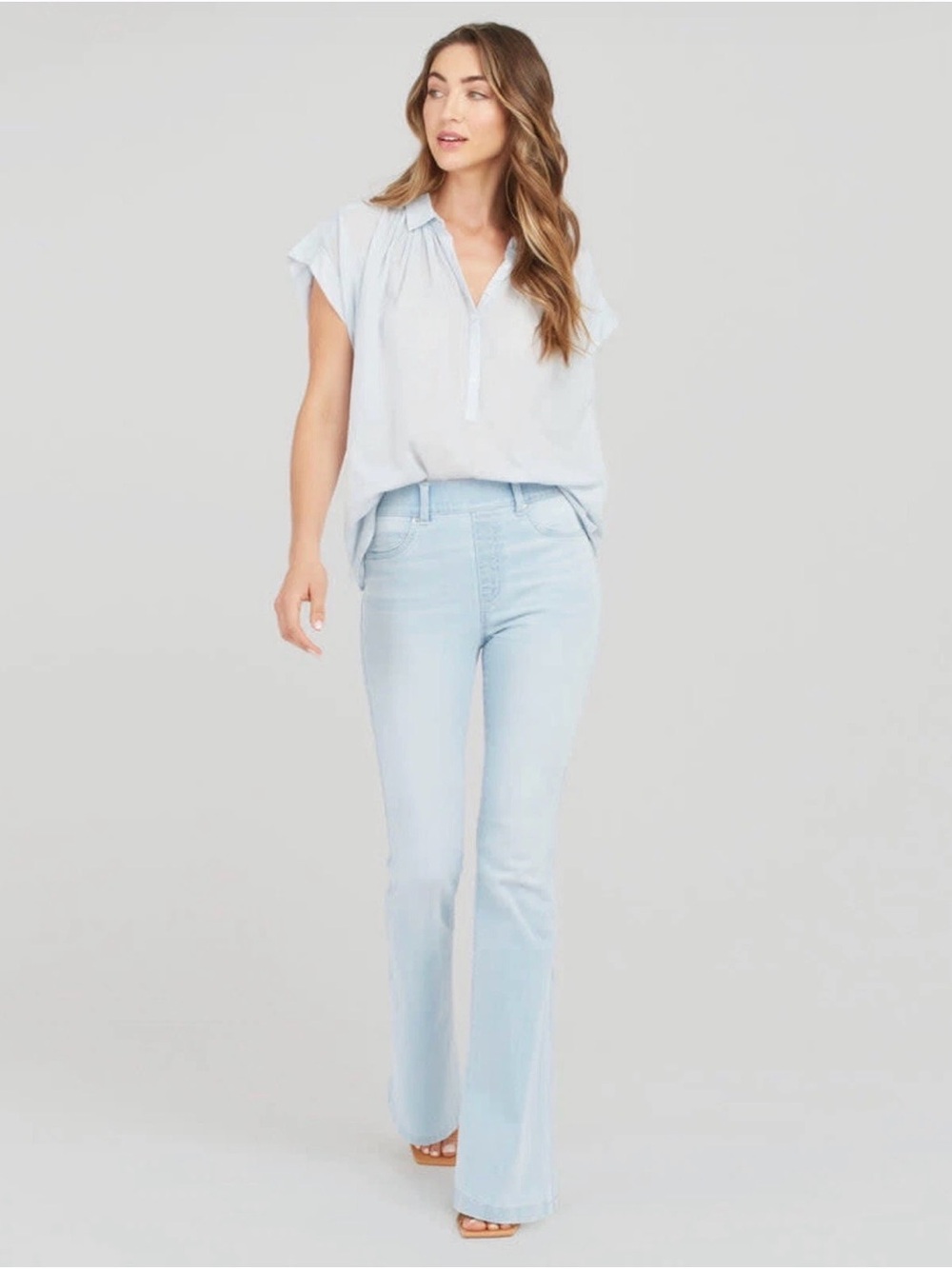 SPANX Pull On Flare Jeans Retro Light Wash Medium Tummy Control